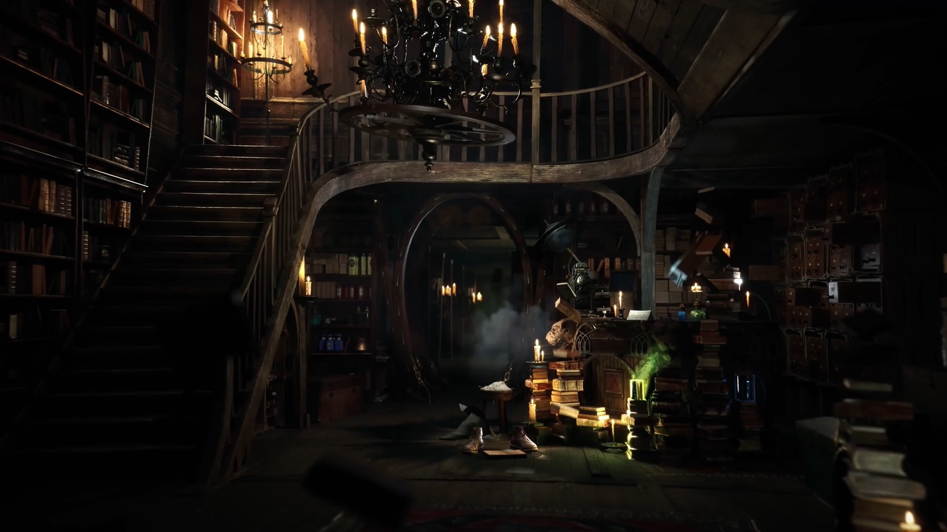 Photorealistic forest scene with stylized character