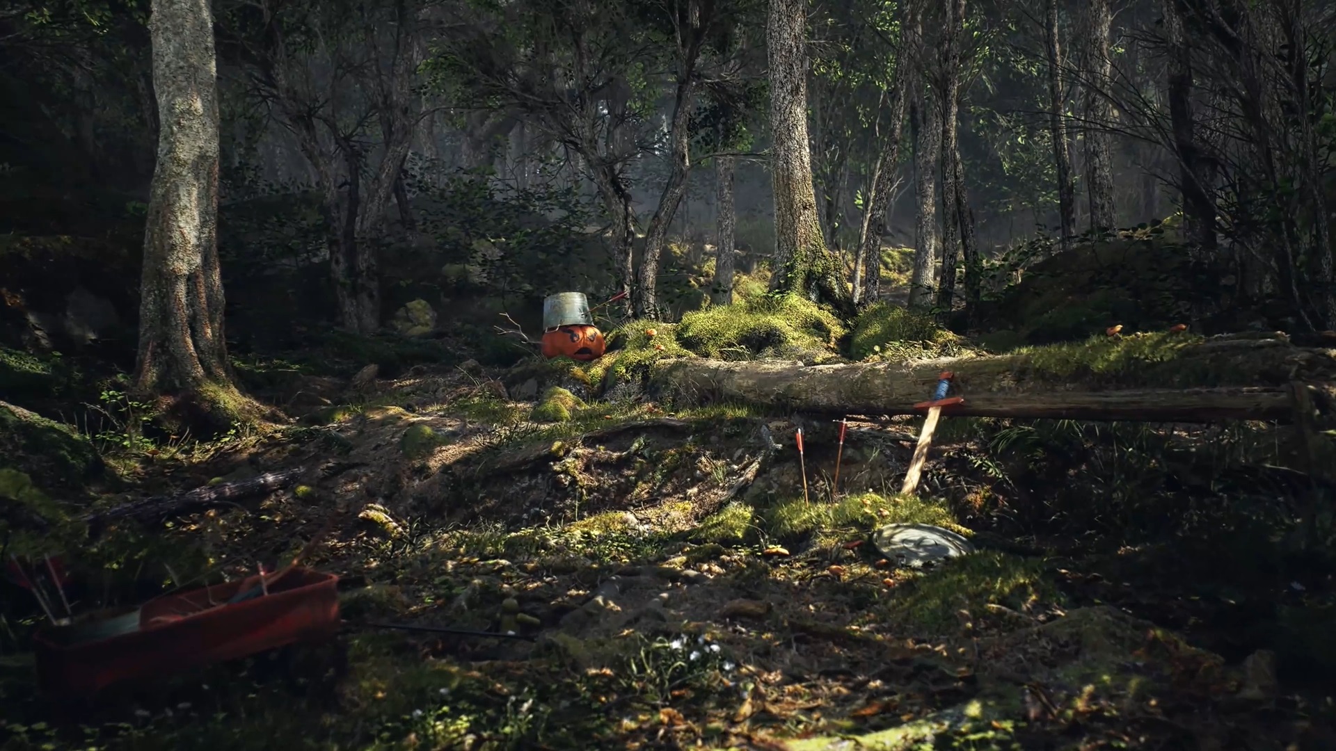 Enchanted ruins with glowing portal at night