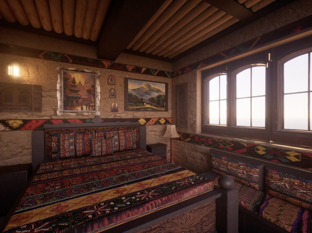 Traditional Himalayan-Inspired Bedroom with Warm Rustic Charm