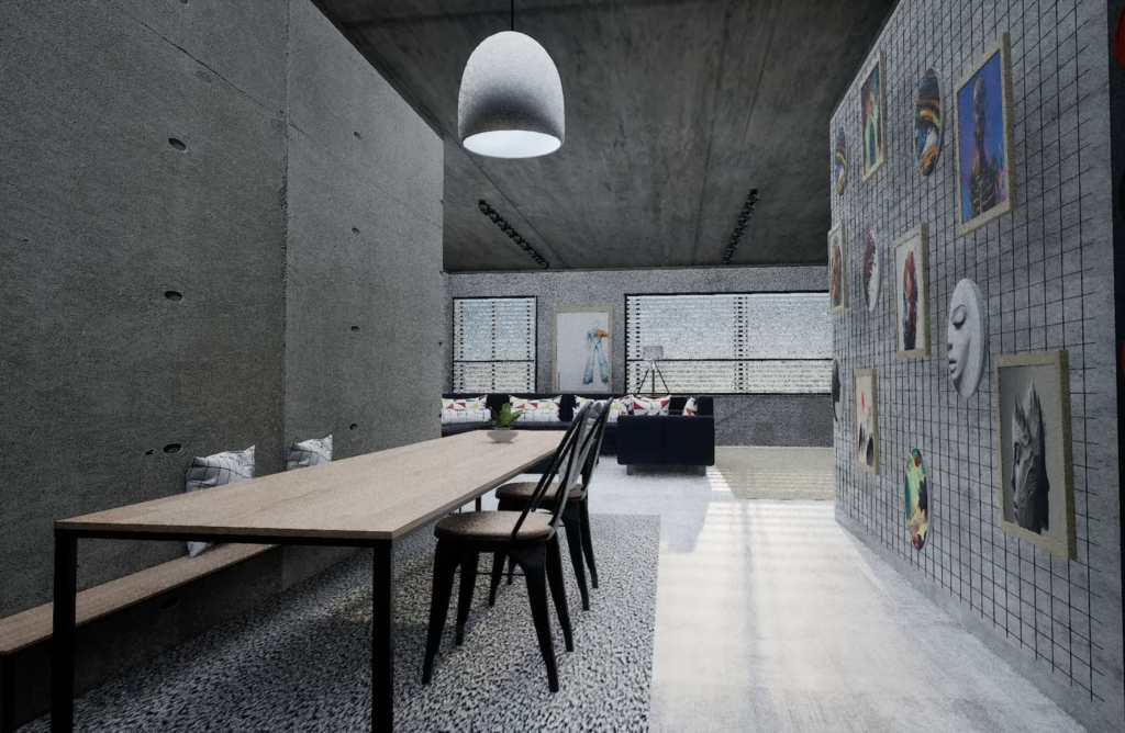 Modern Industrial Dining Space with Art Gallery Wall