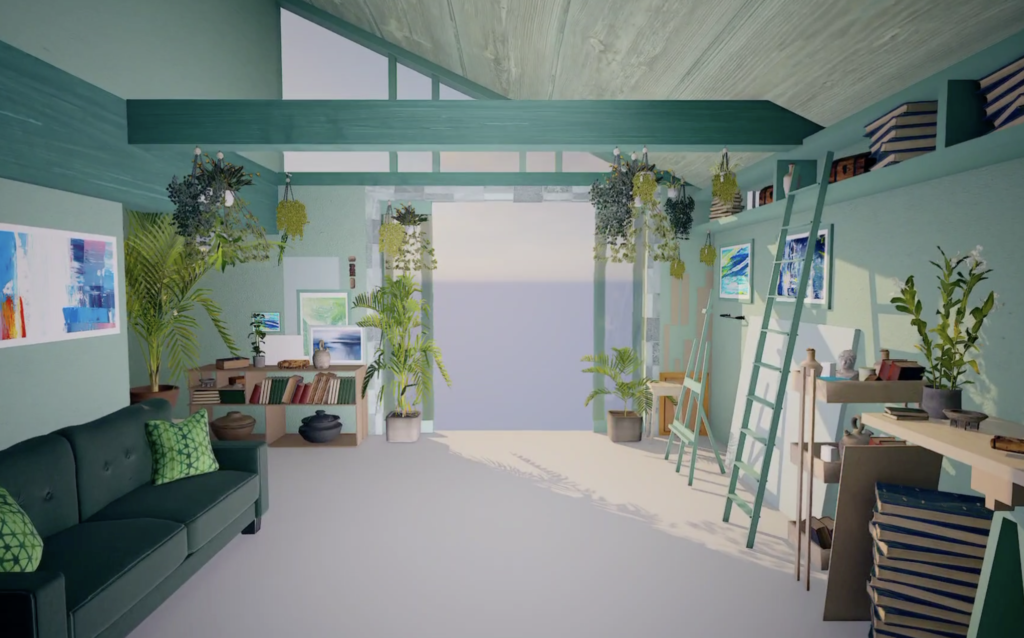 Bright Mint Green Studio with Indoor Garden Accents