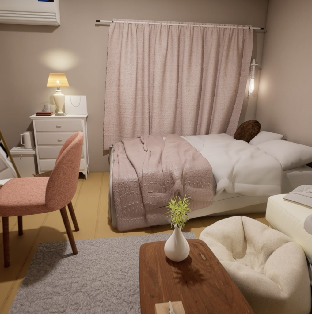 Cozy Blush-Toned Bedroom with Soft Ambient Lighting