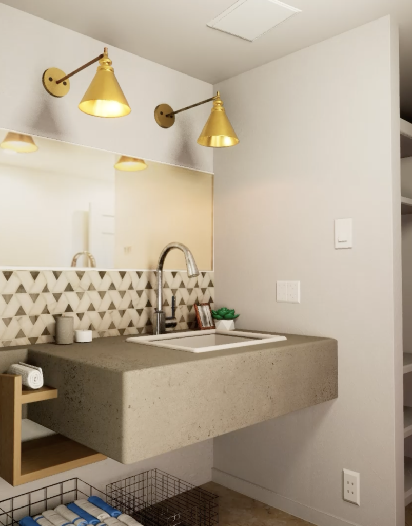 Modern Minimalist Bathroom with Brass Accent Lighting